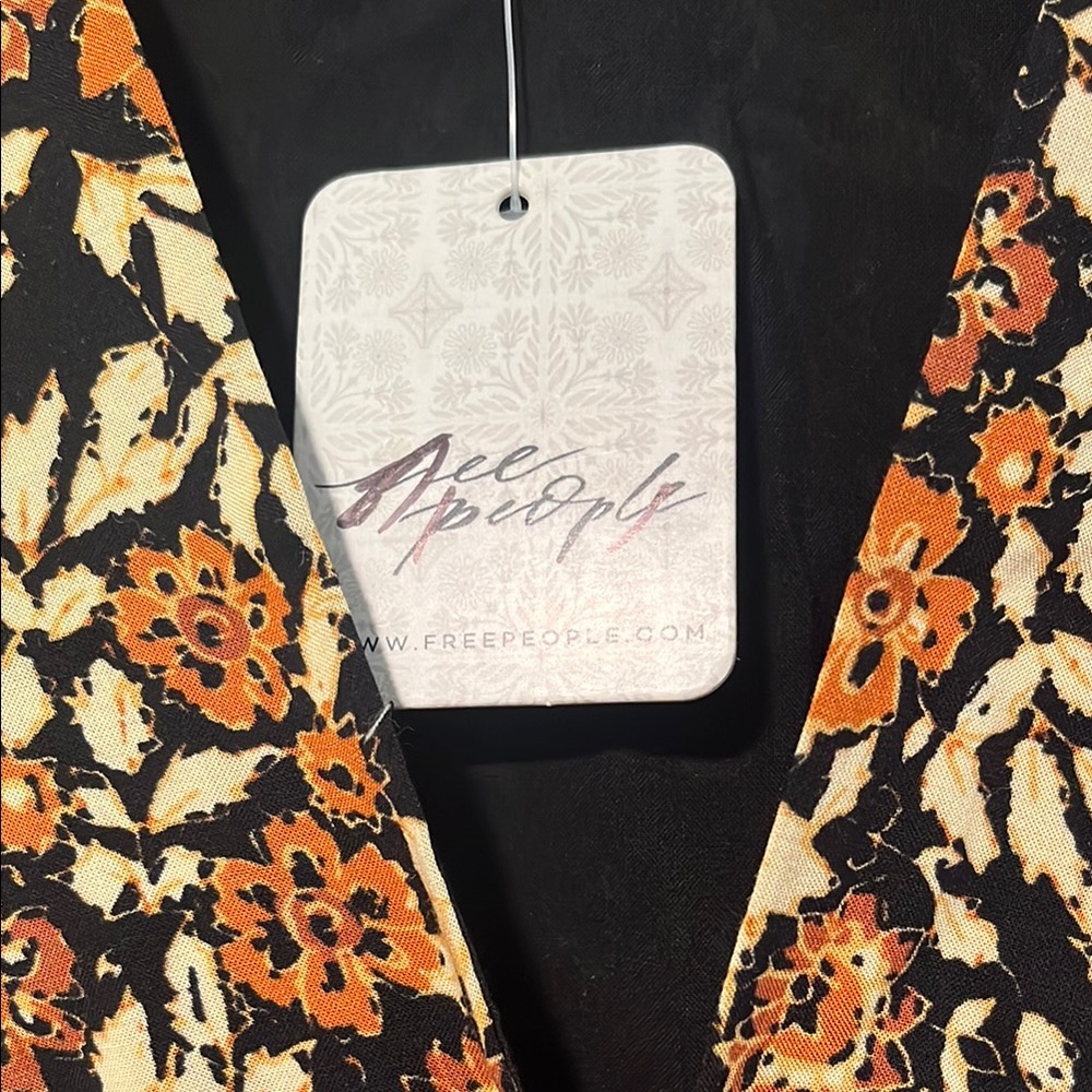 Free People Black and Mustard Patchwork Floral Long Sleeve Mini Dress - Picture 3 of 4